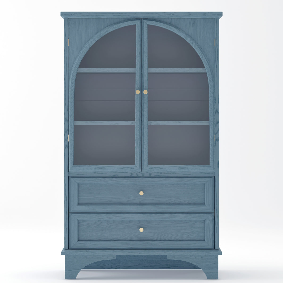Arched Glass Display Cabinet, Vintage Blue with 2 Drawers and Shelves
