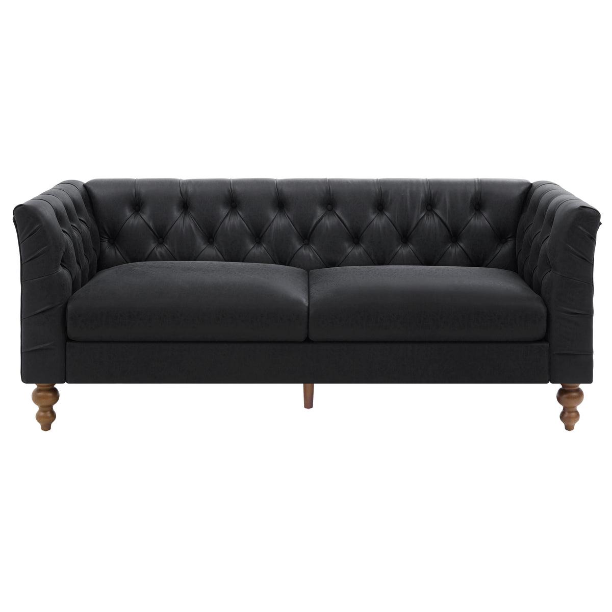 Black Vegan Leather 3-Seat Tufted Chesterfield Sofa, 73.5 in Wide