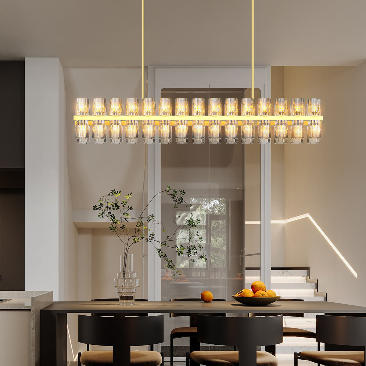 60-Light Dimmable Rectangular Crystal Chandelier, Gold