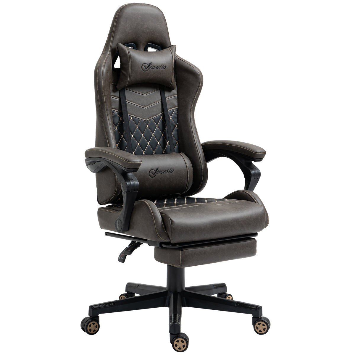 Brown Vegan Leather Gaming Chair, Footrest, Reclining