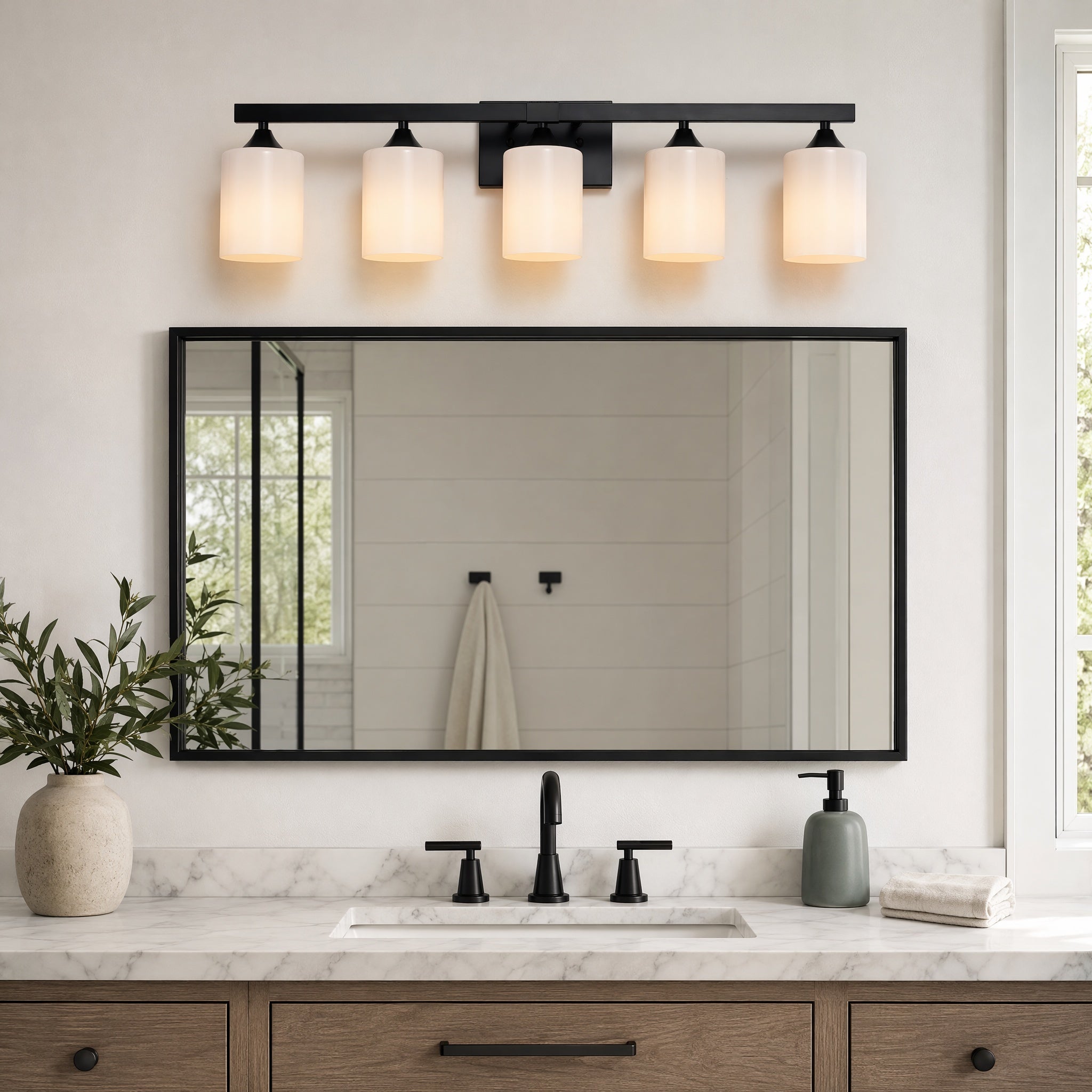 Vanity Light, 5-Light Wall Sconce Glass, Black