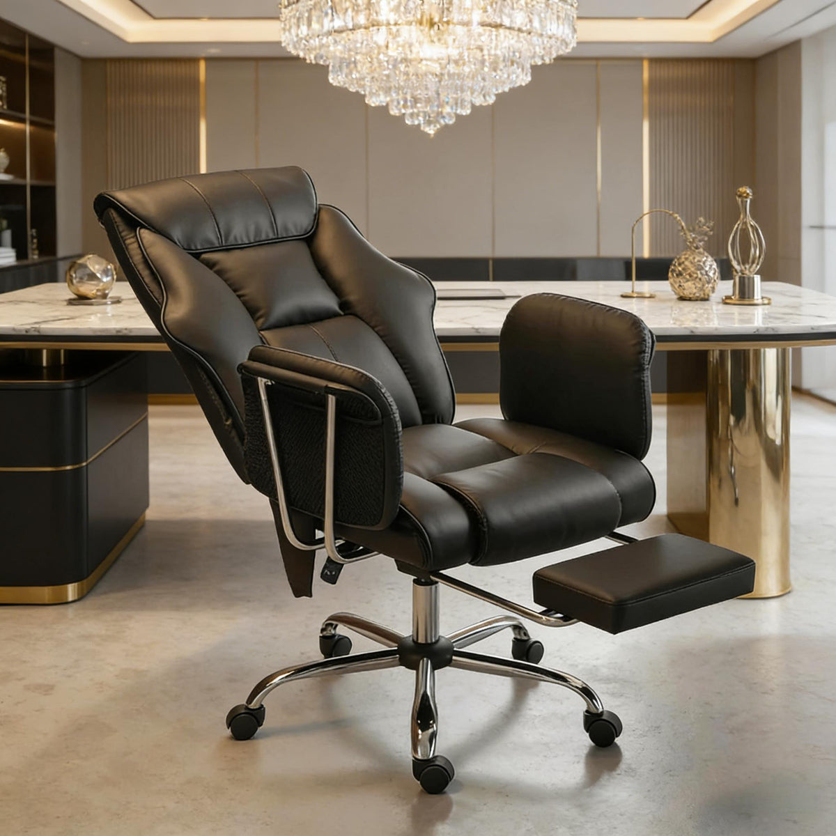 Black Vegan Leather Office Chair, Massage, Reclining