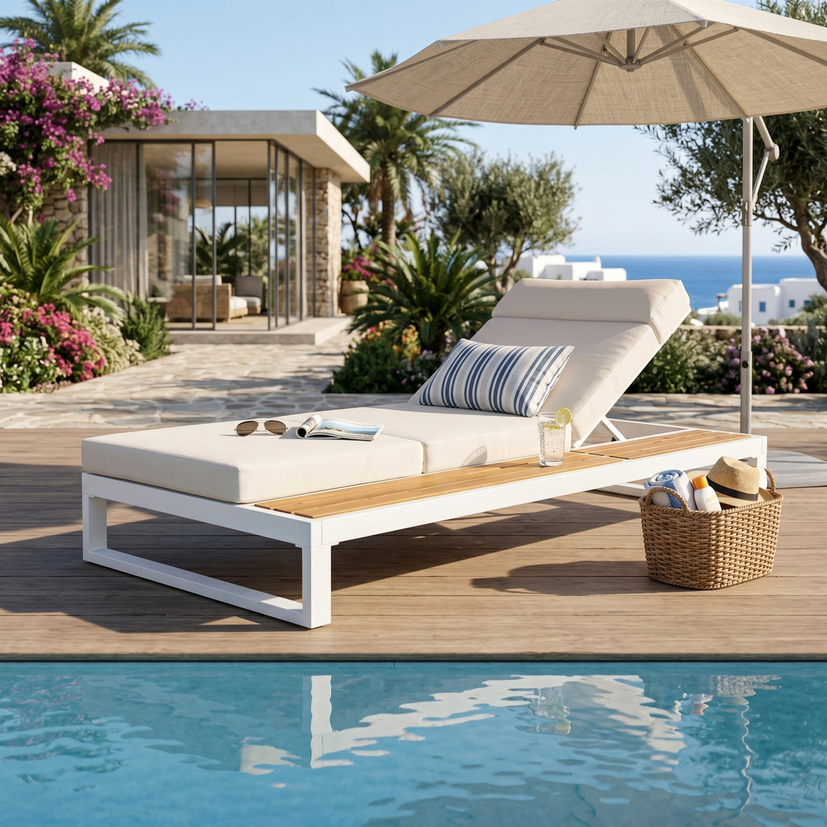 White Metal Outdoor Chaise Lounge
