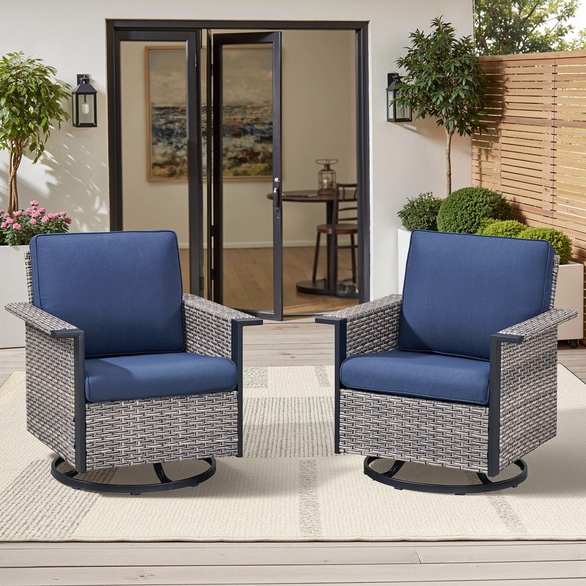 Gray Wicker Outdoor Glider Chair with Cushions, Set of 2