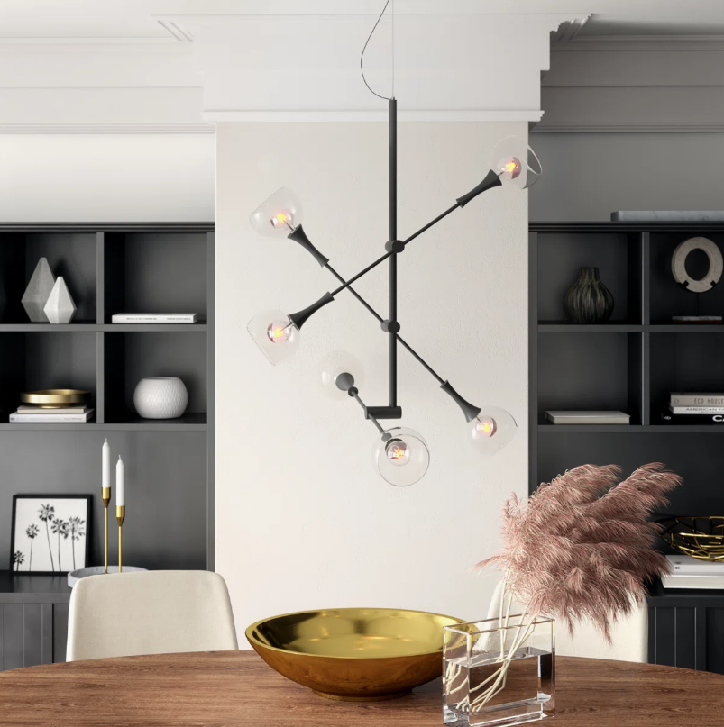 Black Sputnik 6-Light Chandelier, 38 in, Glass and Metal