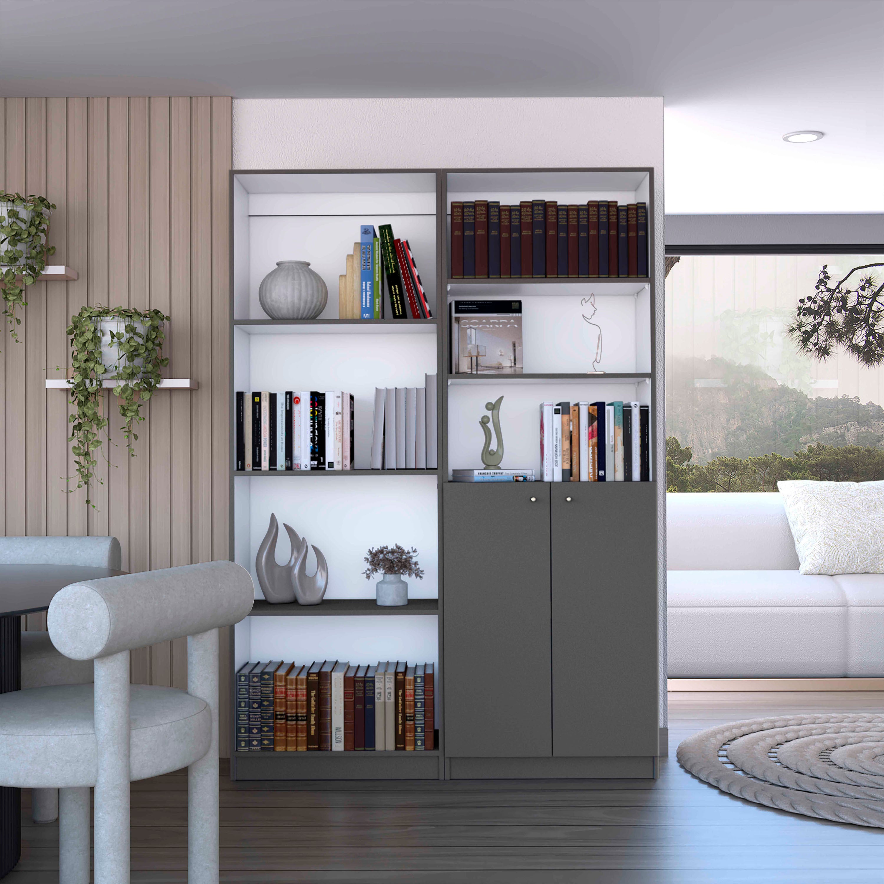 Bookcase, 9 Adjustable Shelves, 71.1 in Tall, Gray
