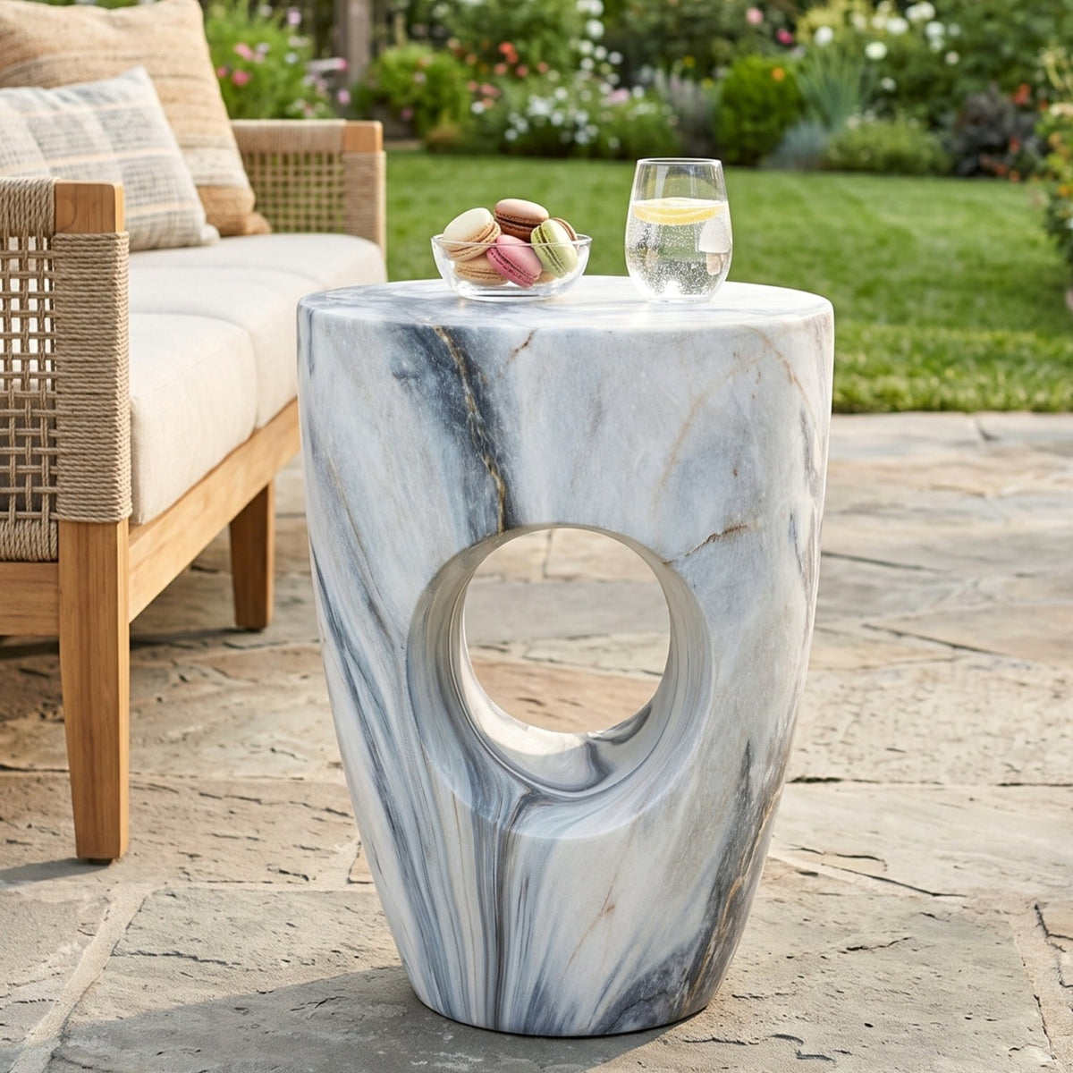 Blue Round Outdoor Side Table