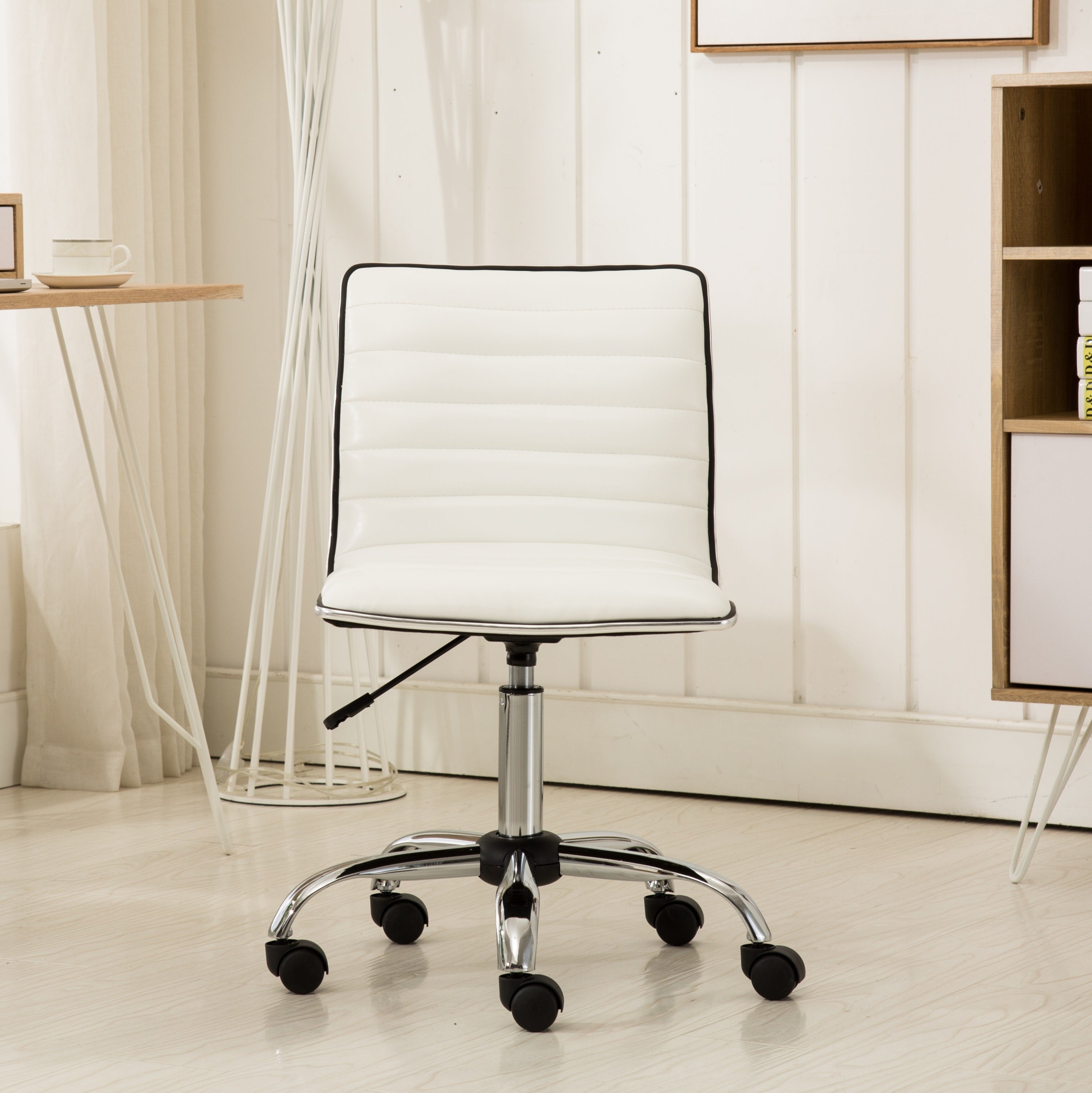 White Vegan Leather Office Chair, Swivel