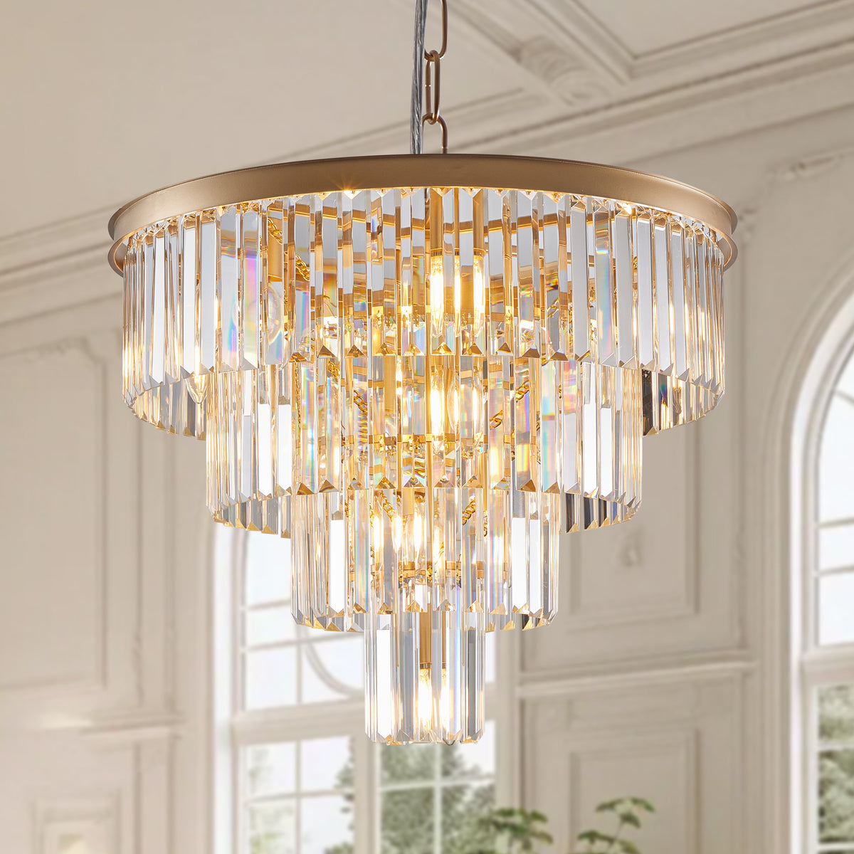 Chandelier, K9 Crystal, 12-Light, Gold