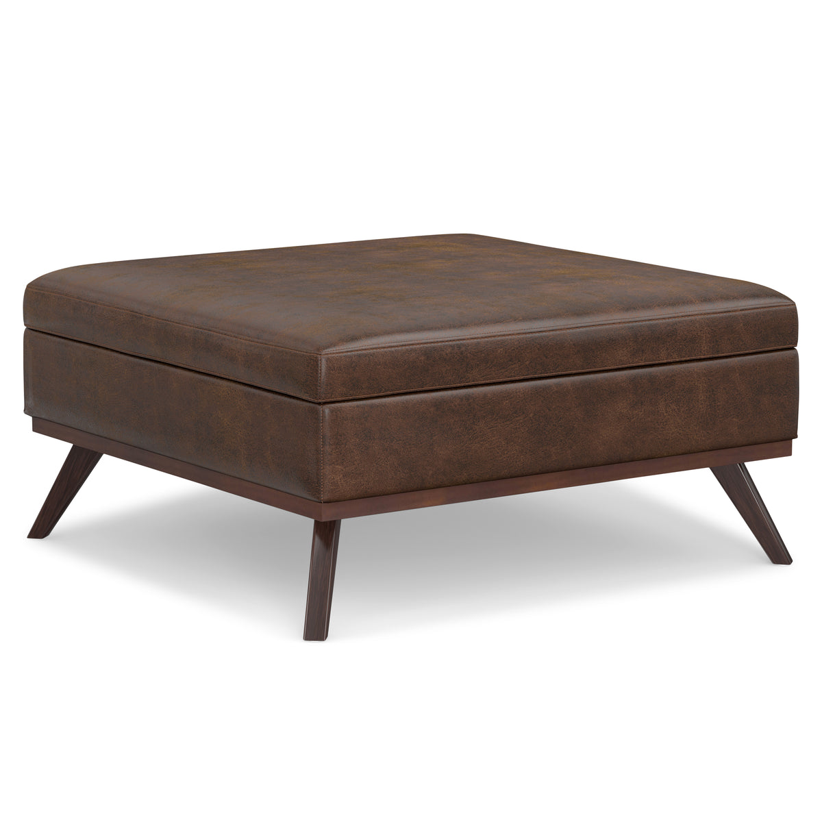 Dark Brown Faux Leather Square Ottoman Coffee Table with Storage, 40 in
