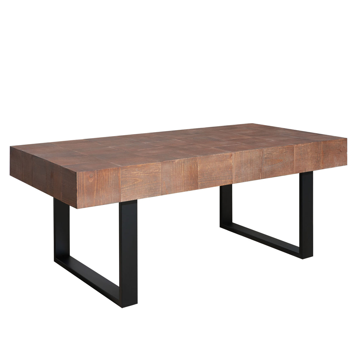 Brown Parquet Top Industrial Rectangular Coffee Table, 47.2 in