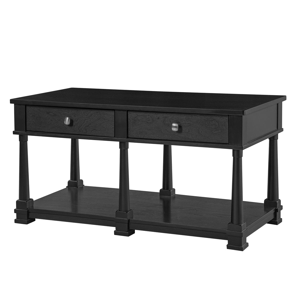 Black Farmhouse Coffee Table with 2 Drawers, 45.3 in, 20.2 in Tall