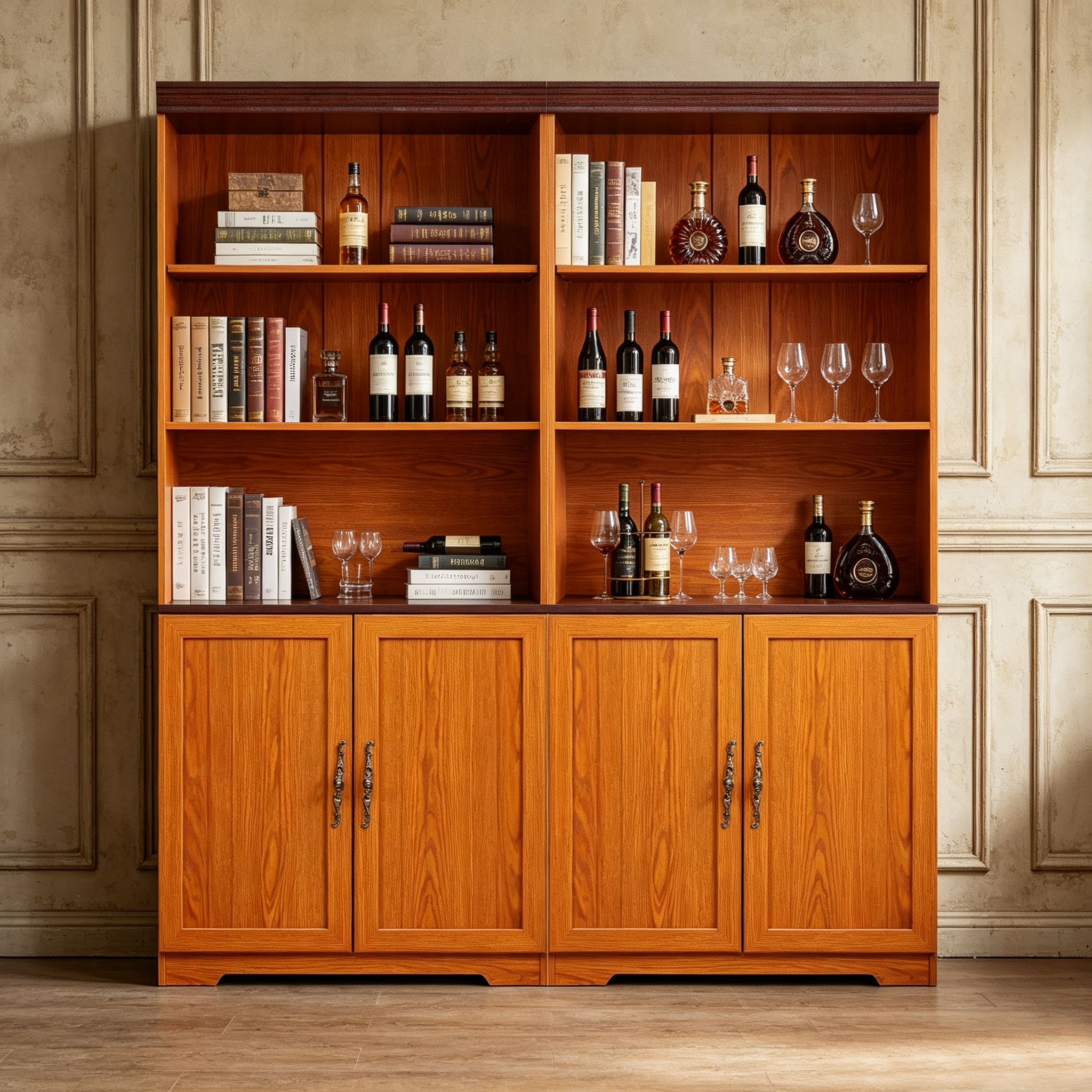 Bookcase, Adjustable Shelves, 70.9 in Tall, Oak, 60.7 in Wide