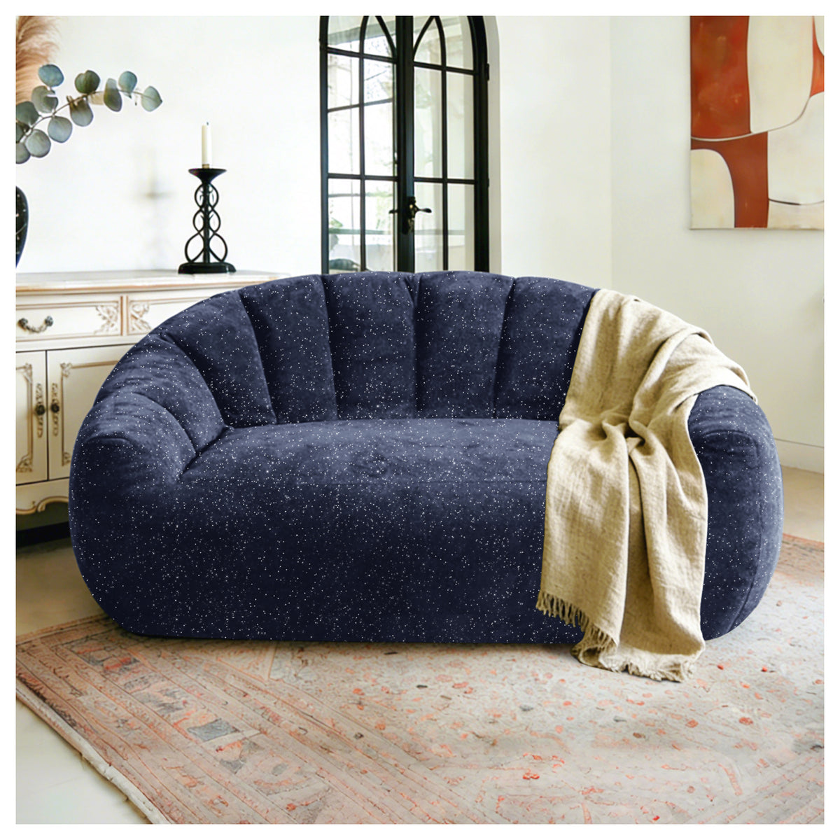 Blue Plush Couch, 55 in Wide