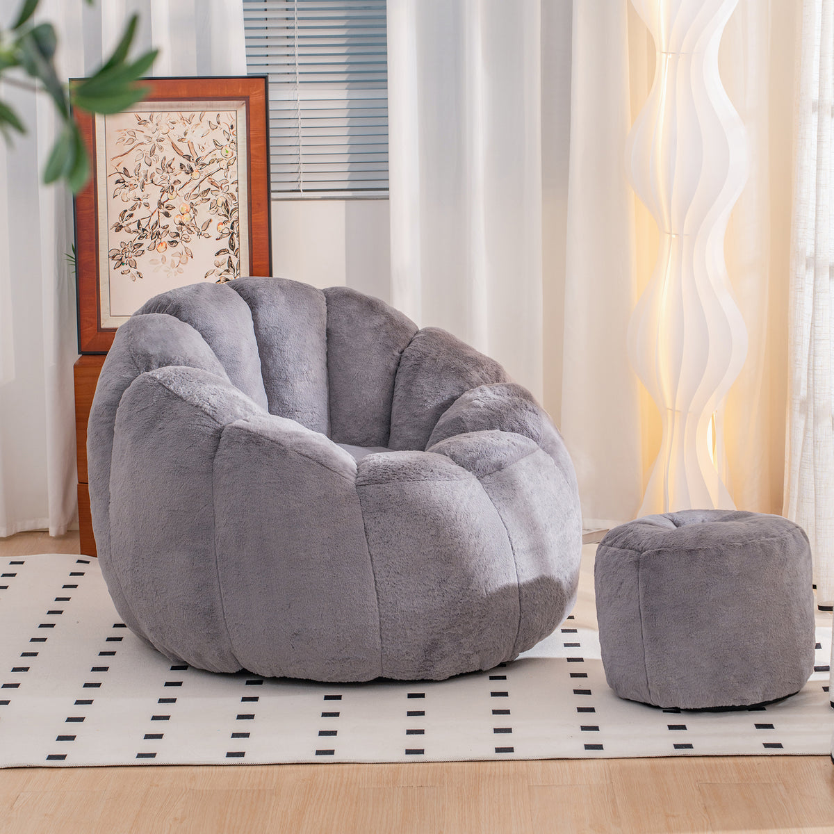 Gray Plush Bean Bag Chair, 41.4 in Wide