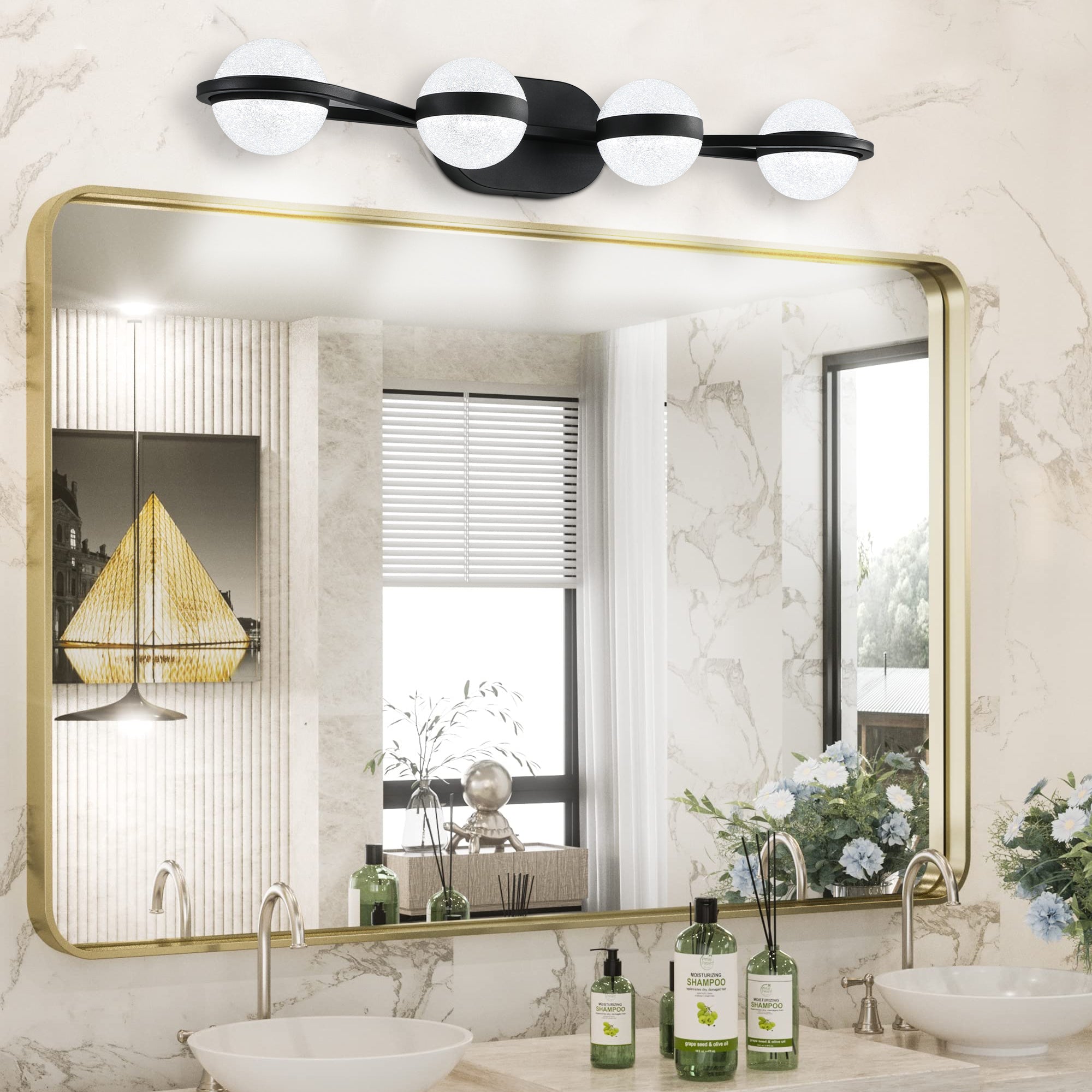 Black Minimalist 4-Light Vanity Light, 30 in, Acrylic Shade