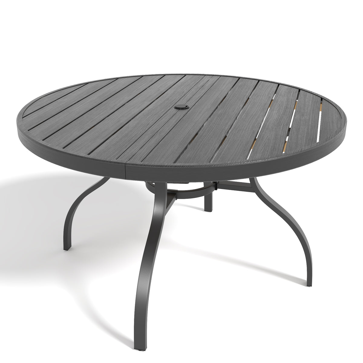 Black Metal Round Outdoor Dining Table with Umbrella Hole
