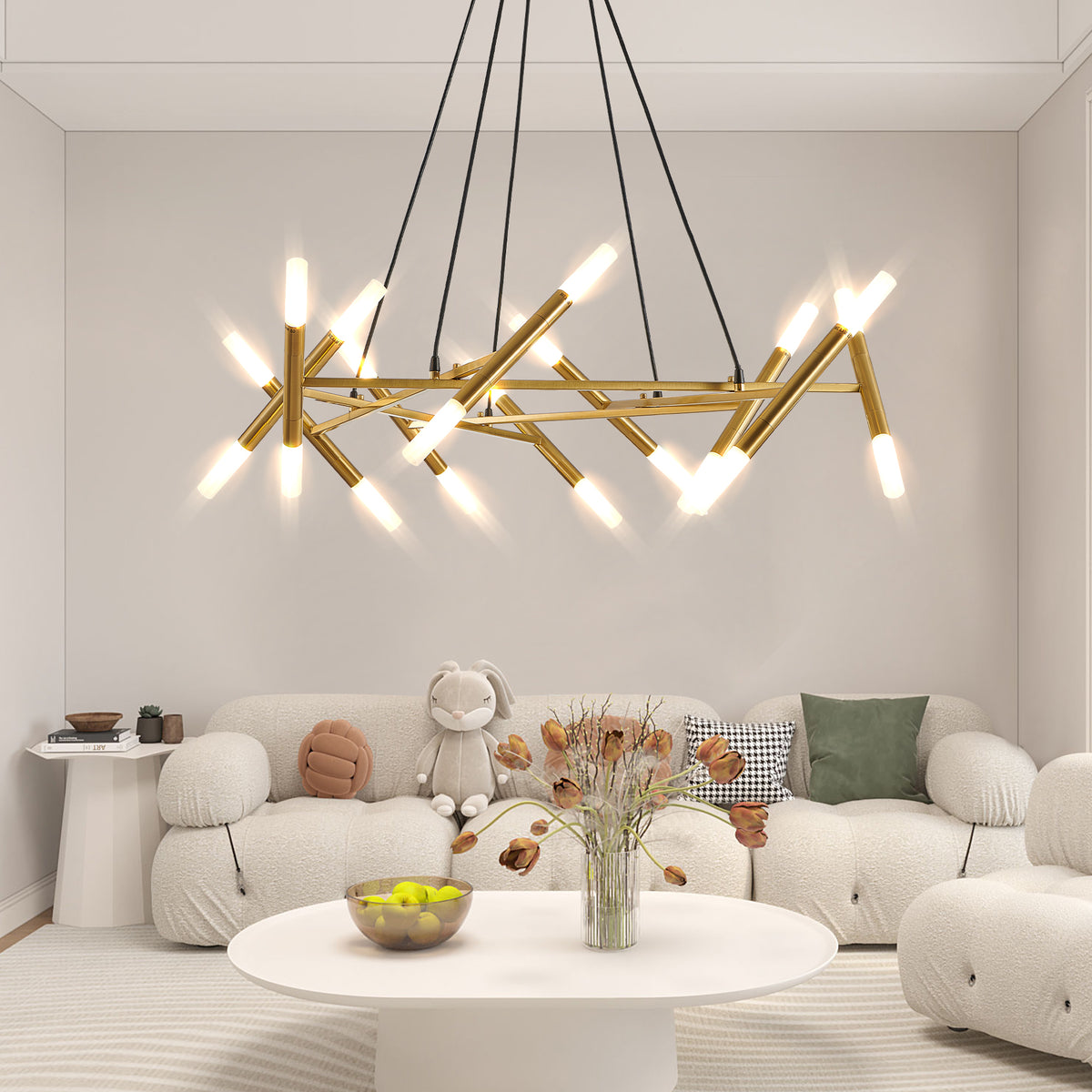20-Light Branch Chandelier, Dimmable, Gold Finish