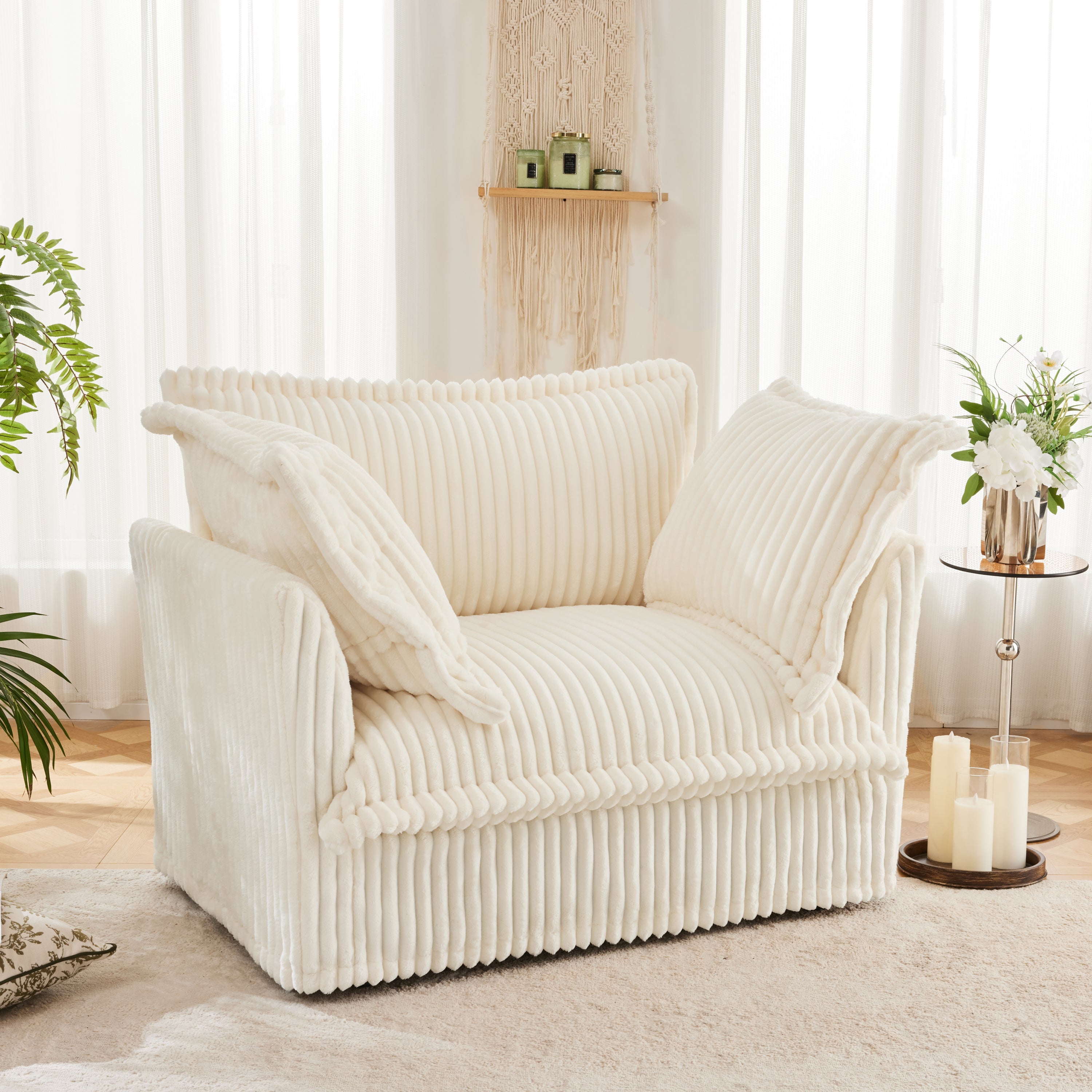 Fluffy Lounge Chair in Corduroy Cream #Fabric_Corduroy Cream