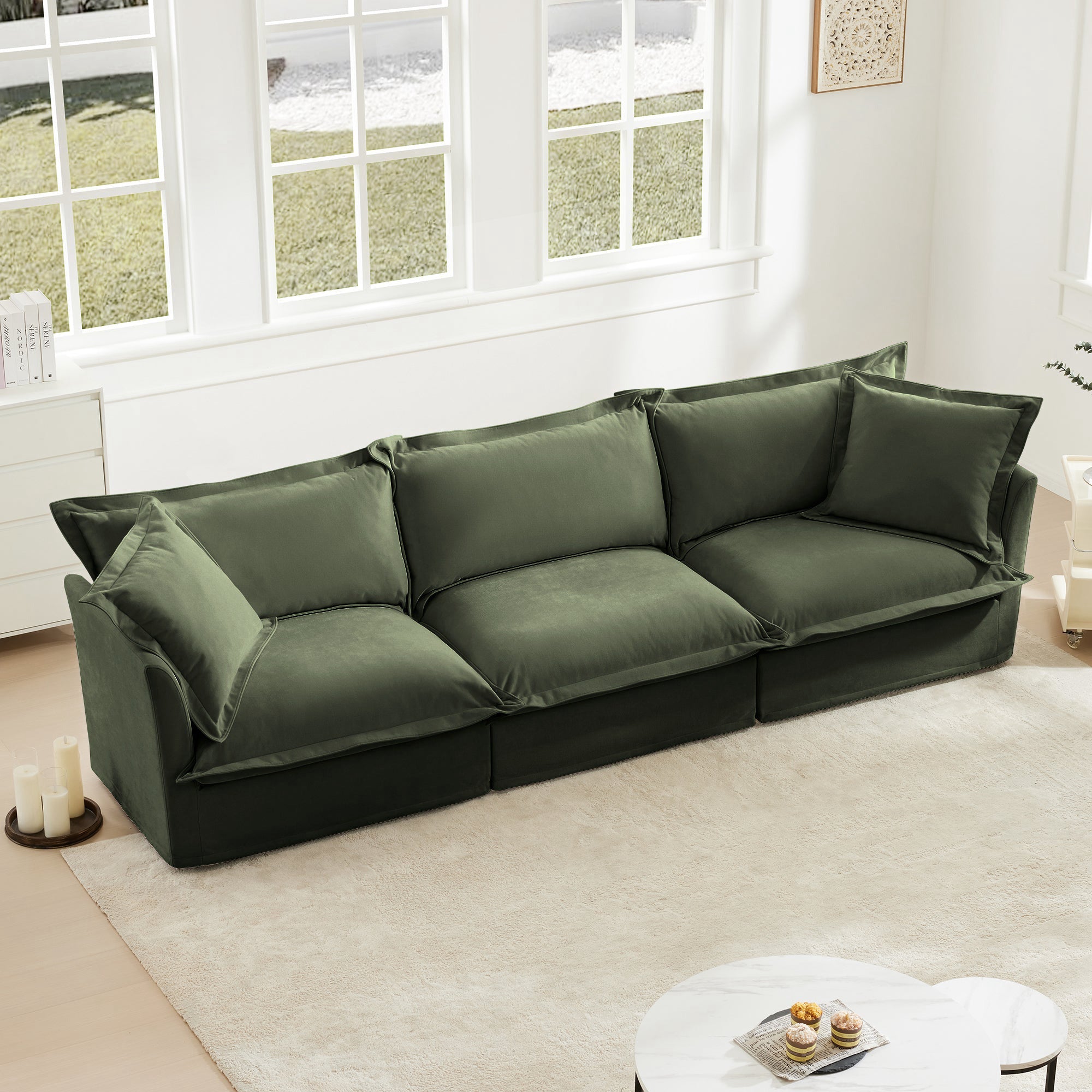 Fluffy 3-Seat Modular Sofa in Chenille Olive #OttOnly_0 #Fabric_Chenille Olive