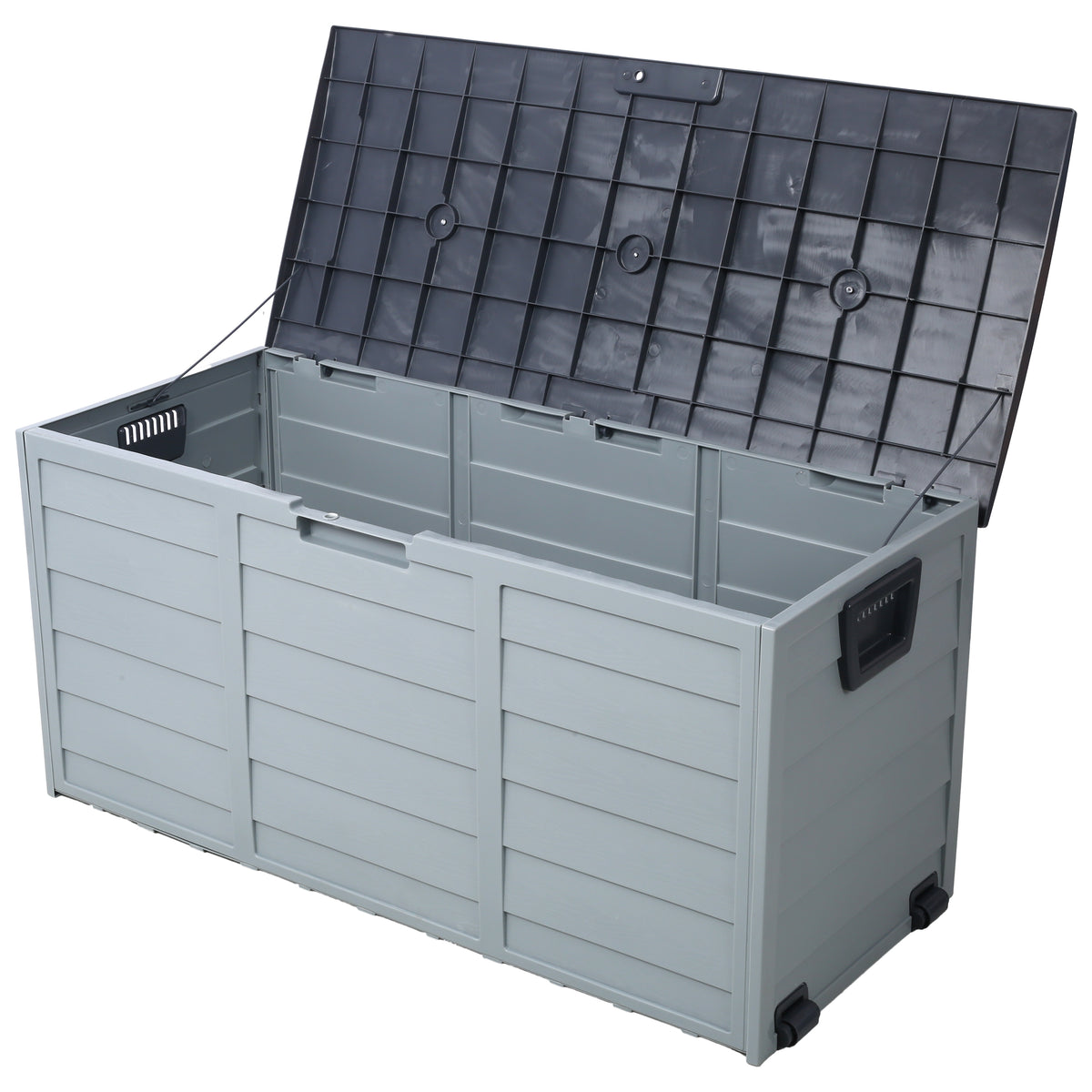 75 Gallon Gray Resin Deck Box with Wheels