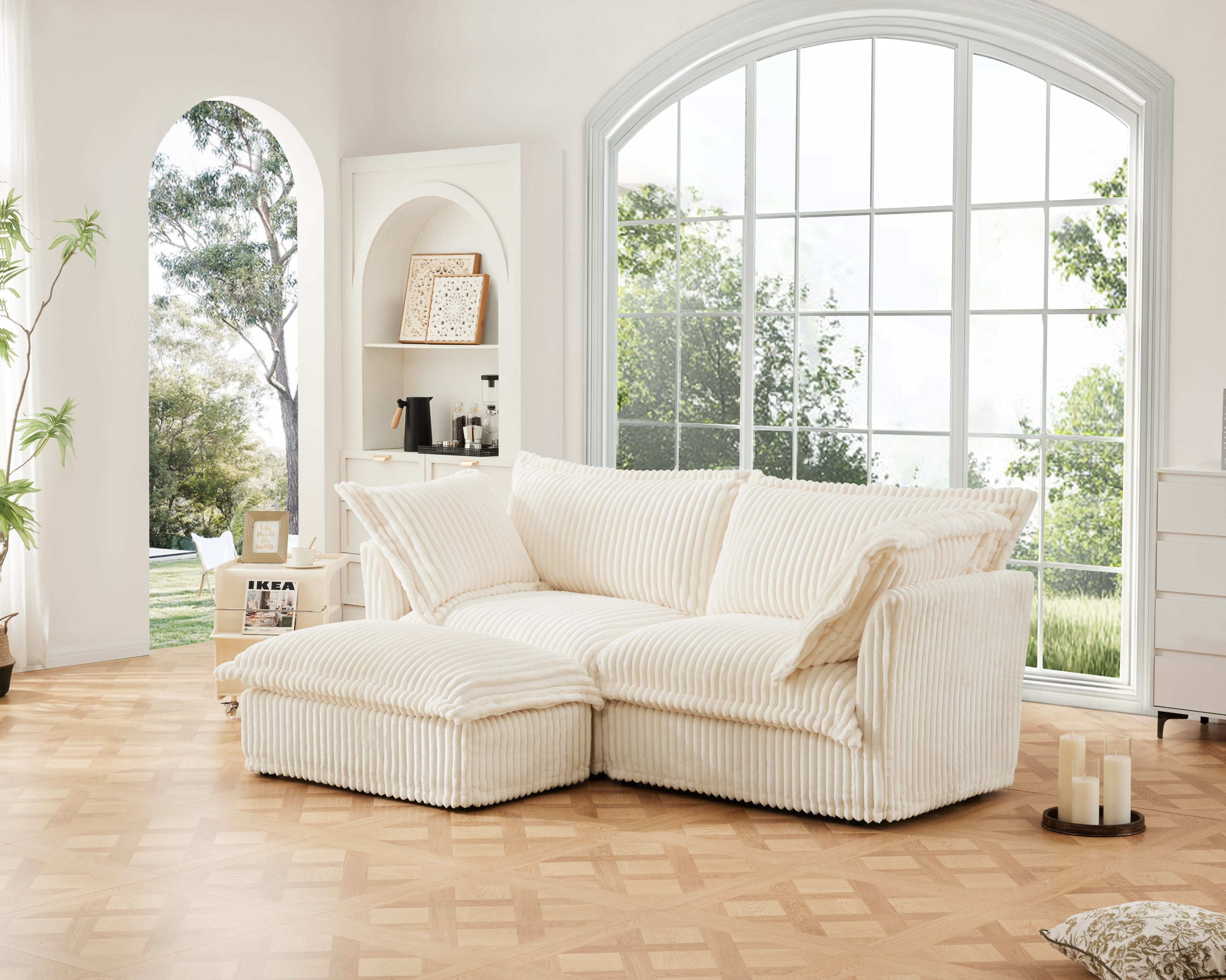Fluffy 2-Seat Modular Sofa in Corduroy Cream #OttOnly_1 #Fabric_Corduroy Cream