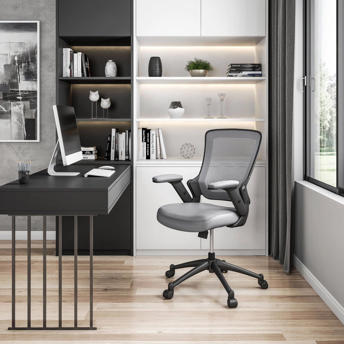 Gray Mesh Office Chair, Height Adjustable, Reclining, 220 lb
