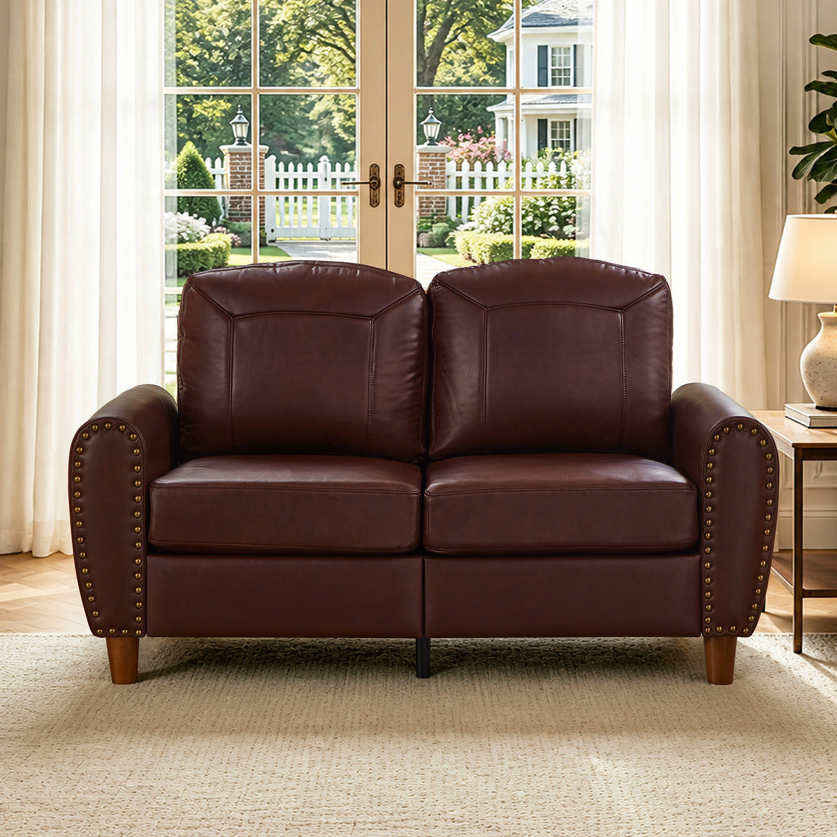 Brown Vegan Leather Couch, 59 in Wide