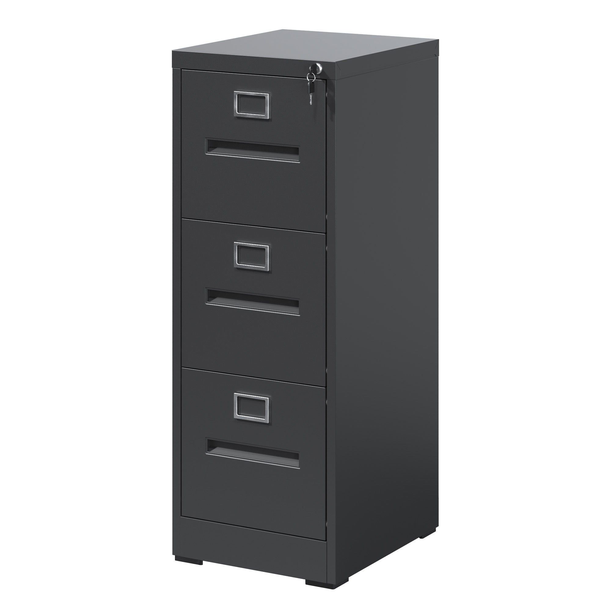 Steel File Cabinet, 3 Drawers, Locking, 40.4 in Tall, Black