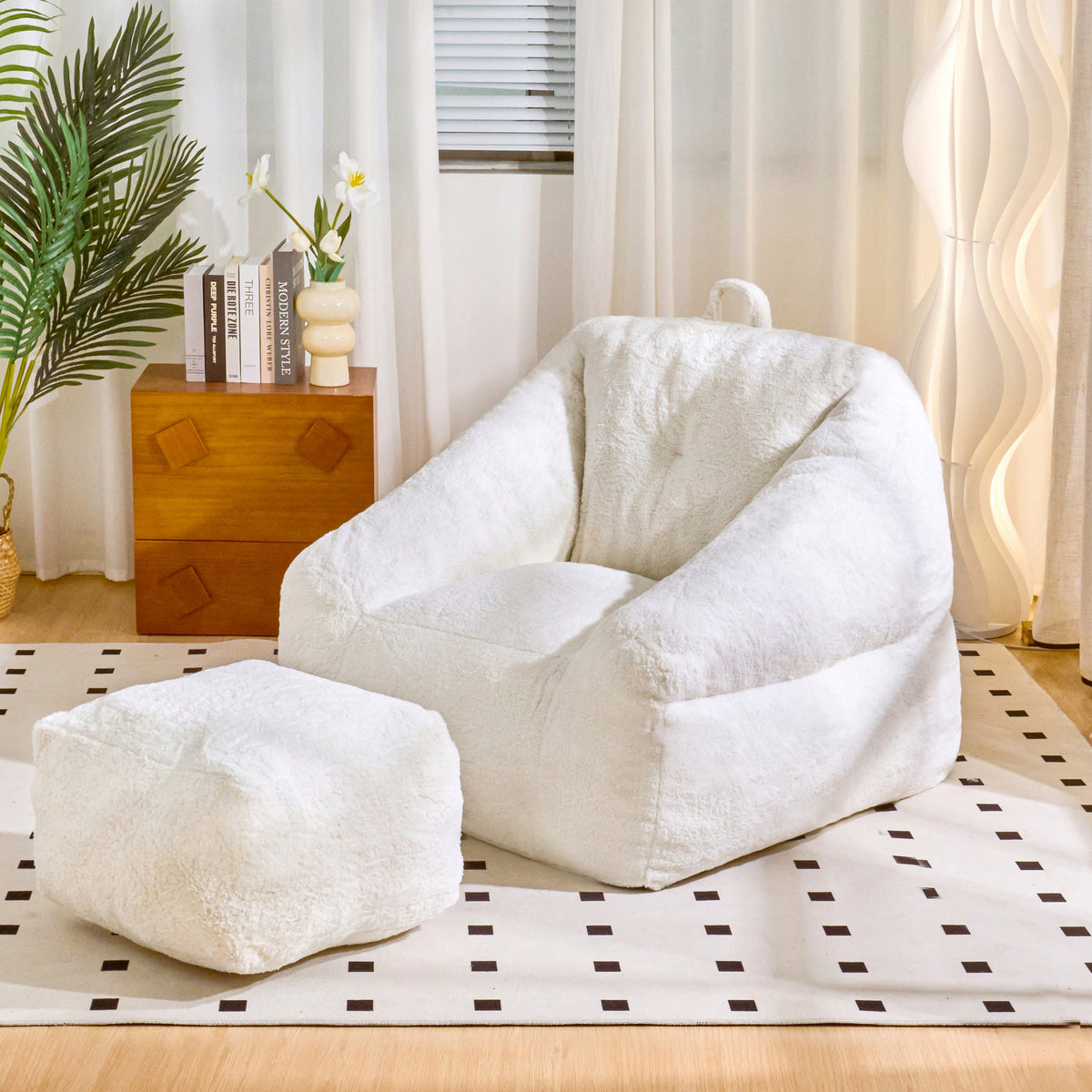 White Plush Bean Bag Chair, 38.6 in Wide
