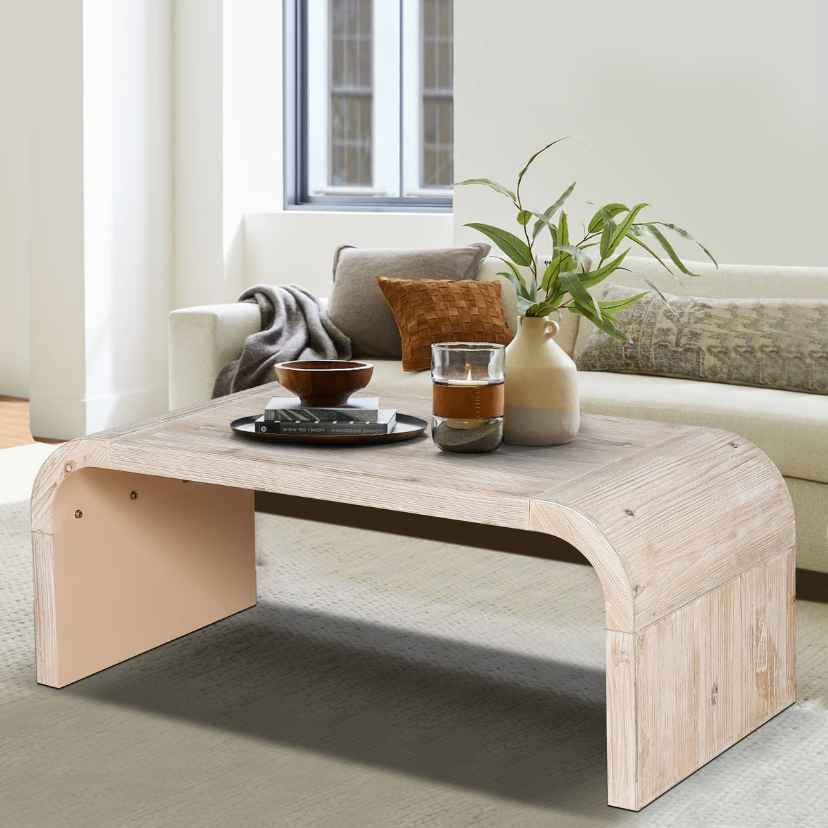 Natural Distressed Wood Waterfall Coffee Table, 47.2 in