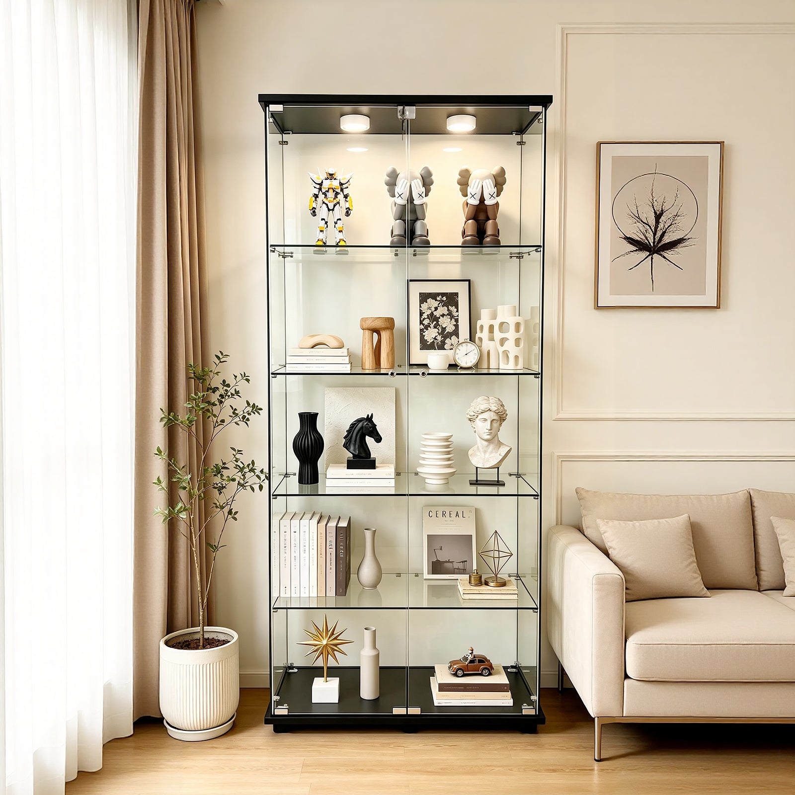 Steel Bookcase, 5 Shelves, Locking, 73.7 in Tall, Black
