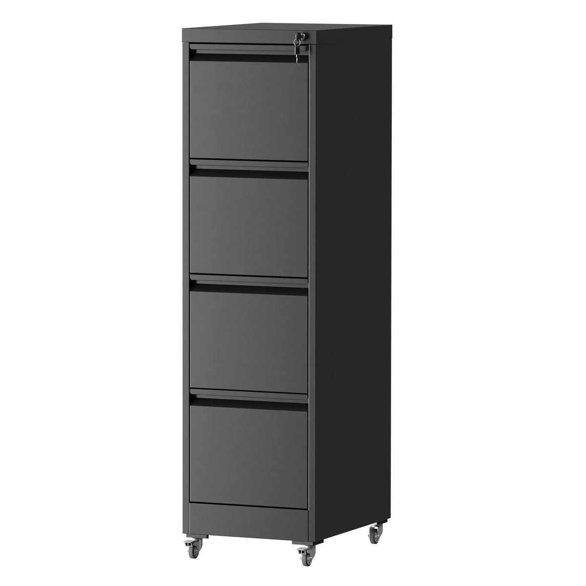 Metal File Cabinet, 4 Drawers, Locking, 52.3 in Tall, Black, 15.2 in Wide