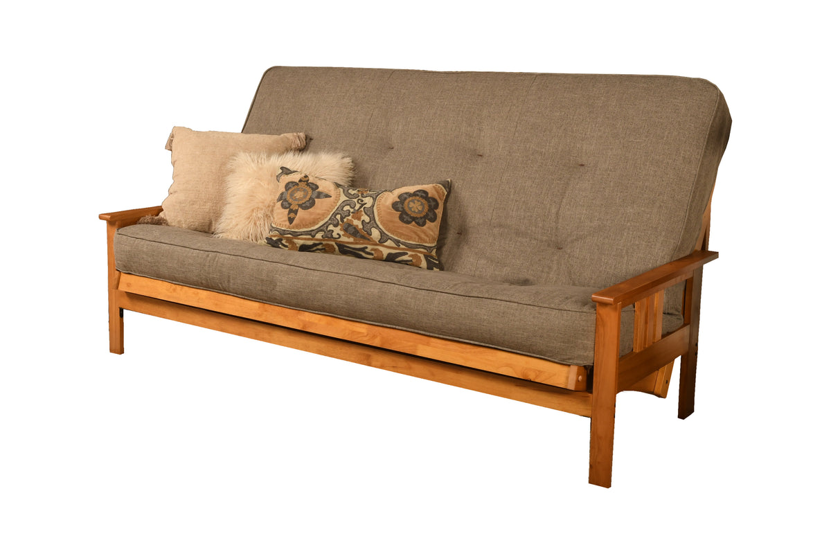 Solid Wood Futon Frame with Mattress, Queen, Stone Gray