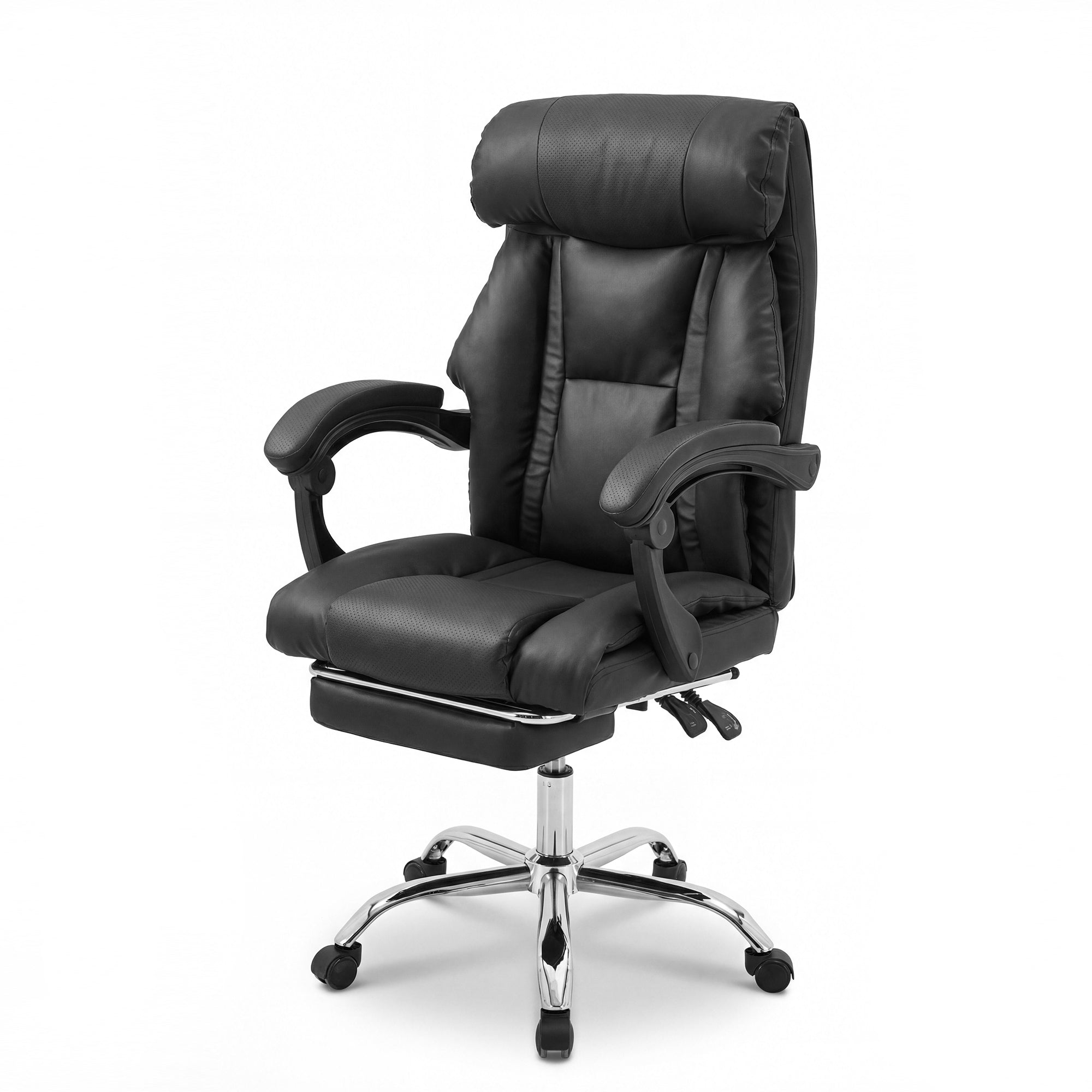 Black Fabric Gaming Chair, Footrest, Reclining, 375 lb