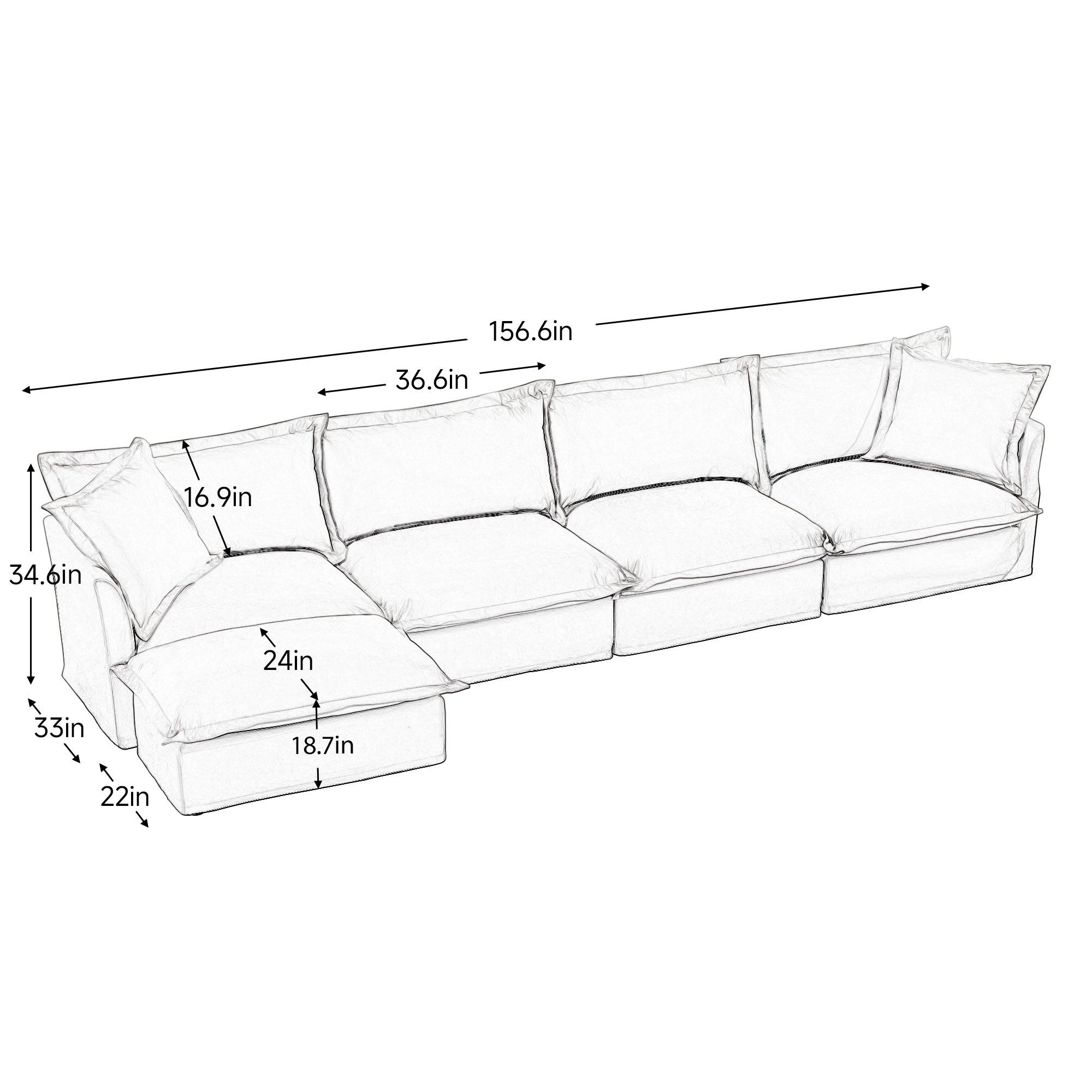 Fluffy 4-Seat Modular Sofa