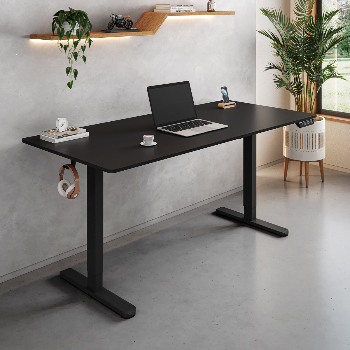 Industrial Electric Standing Desk, 3 Memory Presets, 55 in, Black