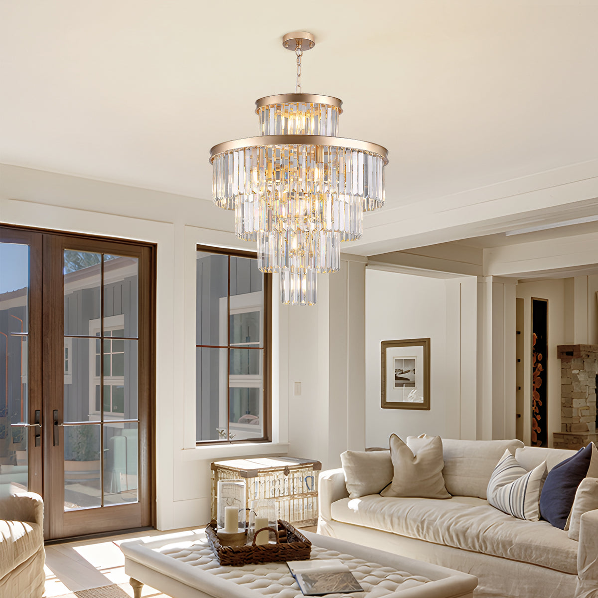 Gold Modern 15-Light Chandelier, 24 in
