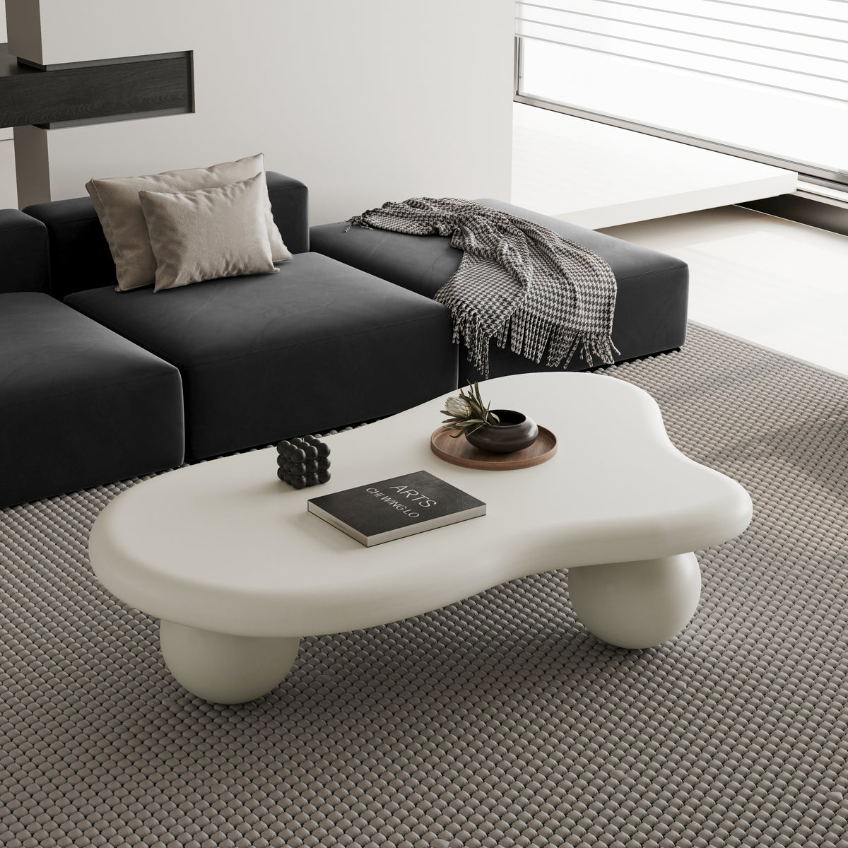 Cream Organic Shaped Ball Leg Coffee Table, 47.2 in
