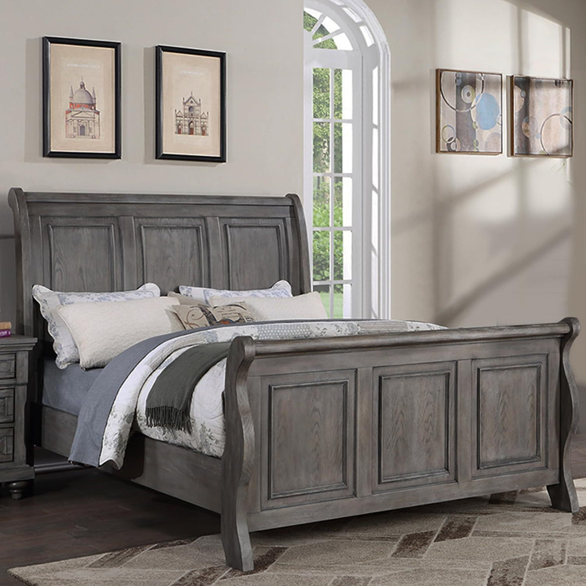 California King Sleigh Bed Frame, Antique Gray