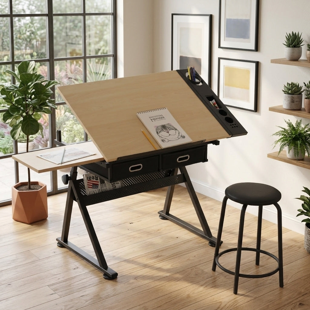 Drafting Table, 2 Drawers, Maple