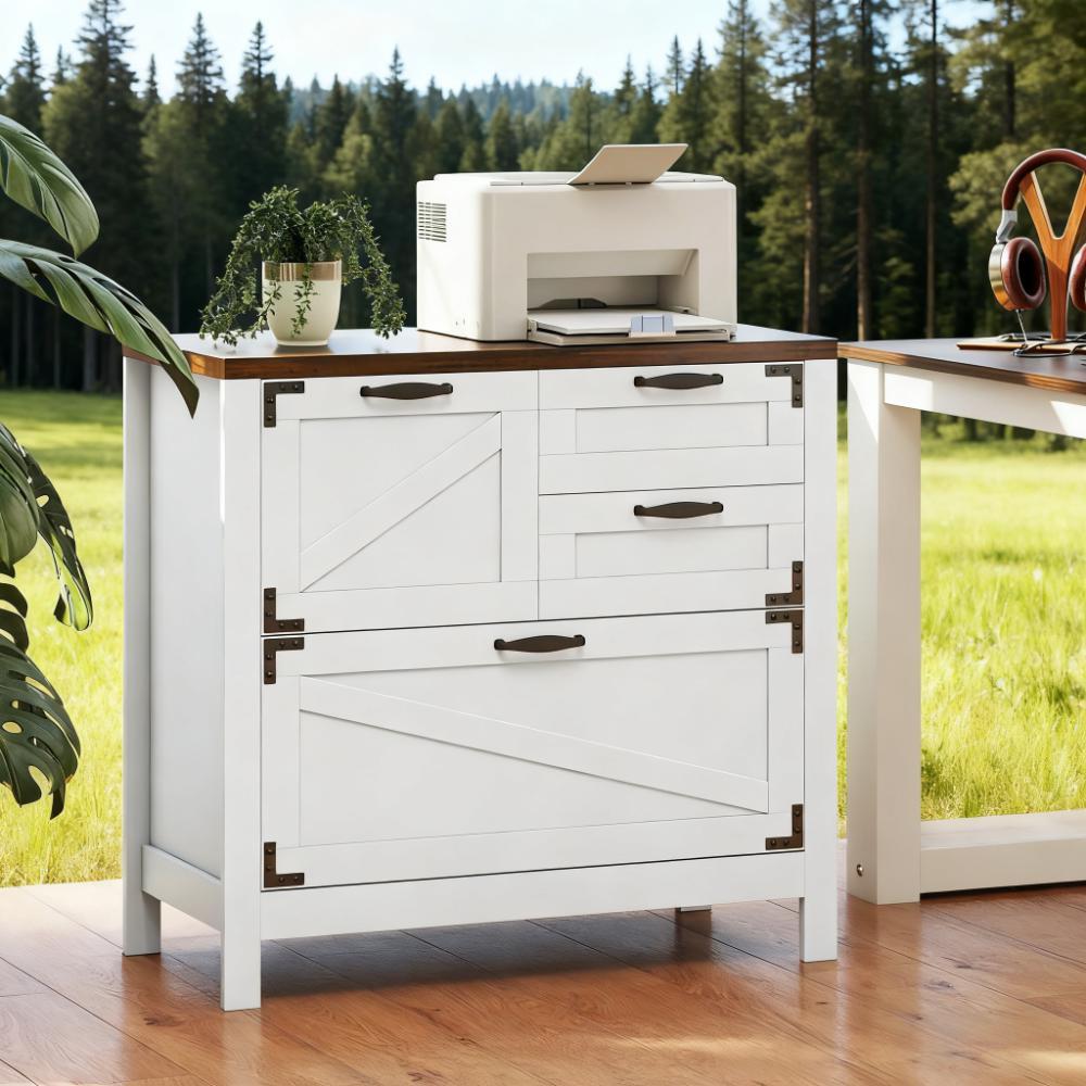 Farmhouse File Cabinet, 4 Drawers, 31.5 in, White