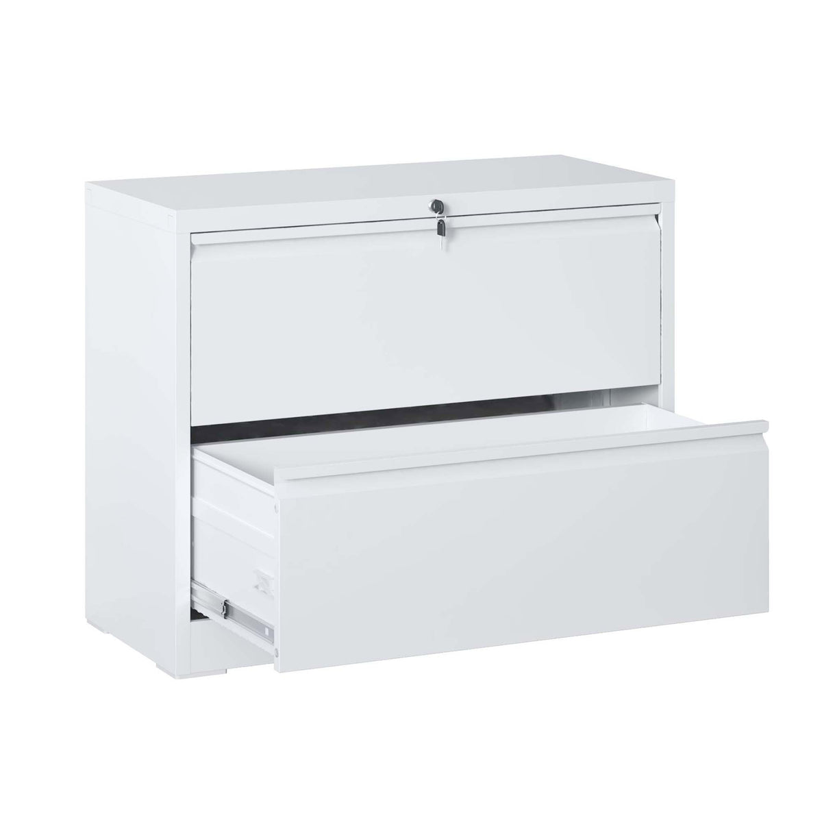 Modern Metal File Cabinet, 2 Drawers, Locking, 35.4 in, White