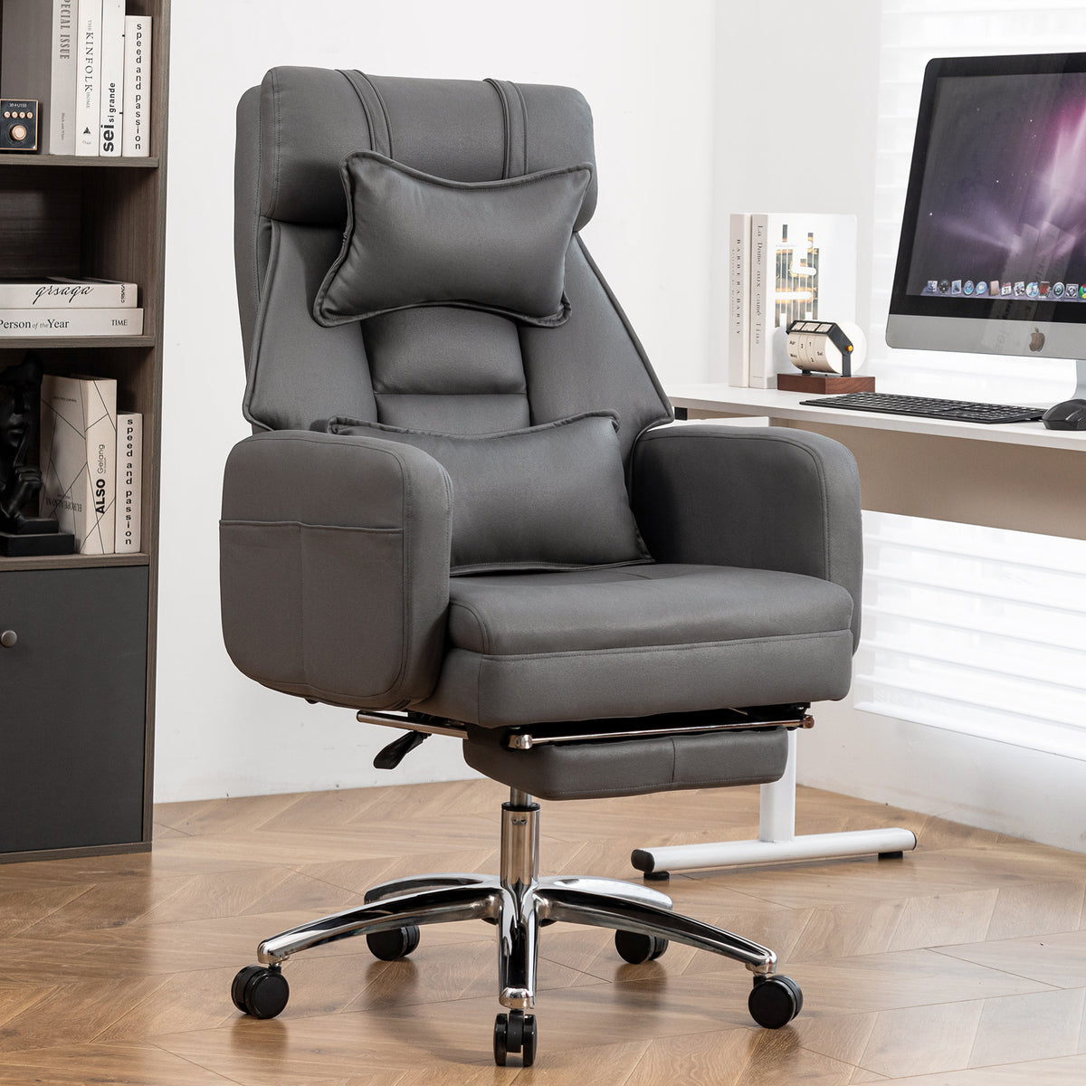 Dark Gray Fabric Office Chair, Footrest