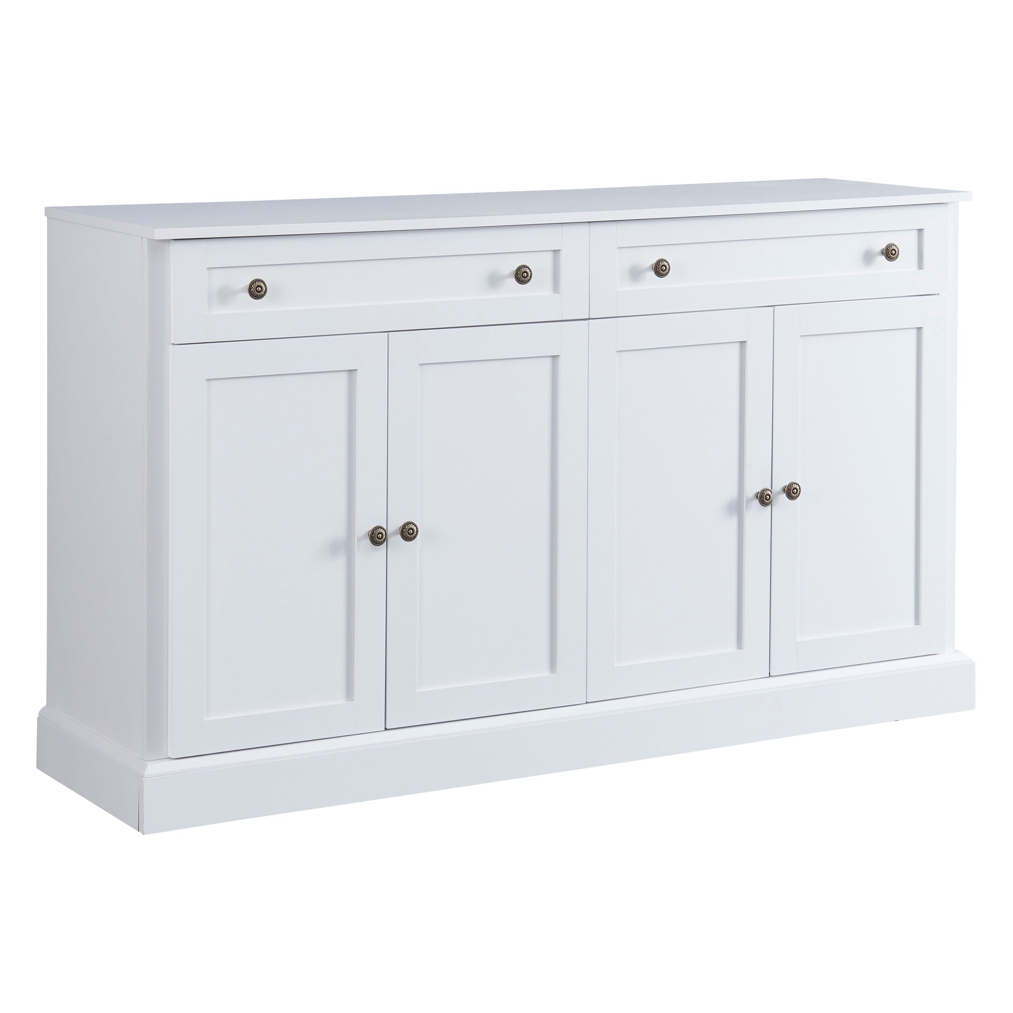 Shaker White Sideboard Buffet, 58'' with 2 Drawers & 4 Doors