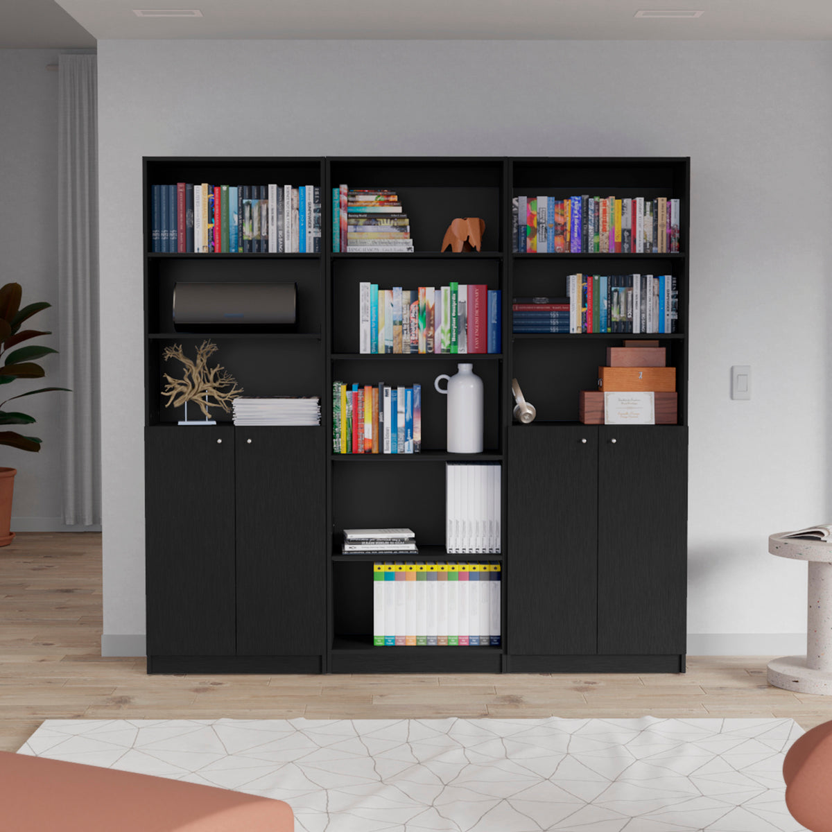 Bookcase, 11 Shelves, 74.1 in, Black, 71.1 in Tall