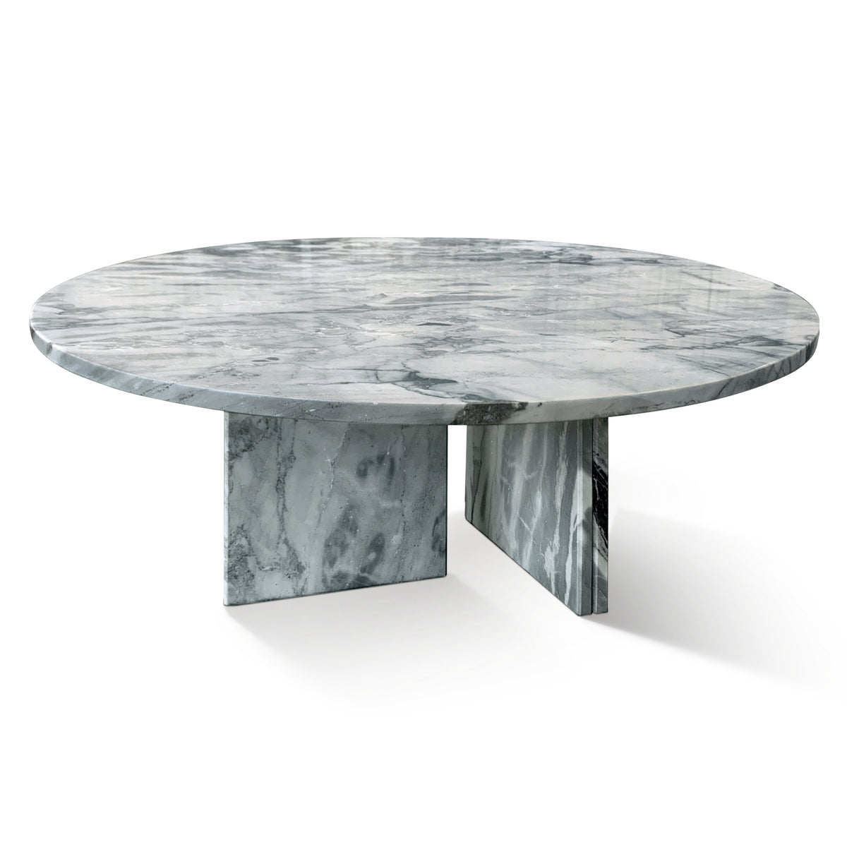 Blue-Gray Genuine Marble Round Coffee Table, 27.6 in