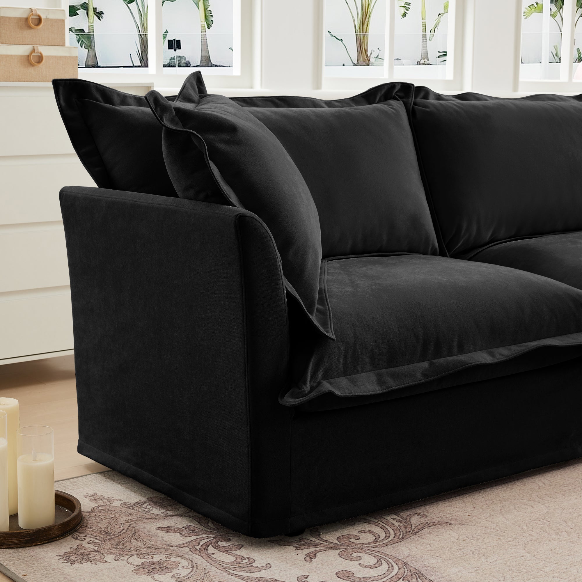 Fluffy Lounge Chair in Chenille Black #Fabric_Chenille Black
