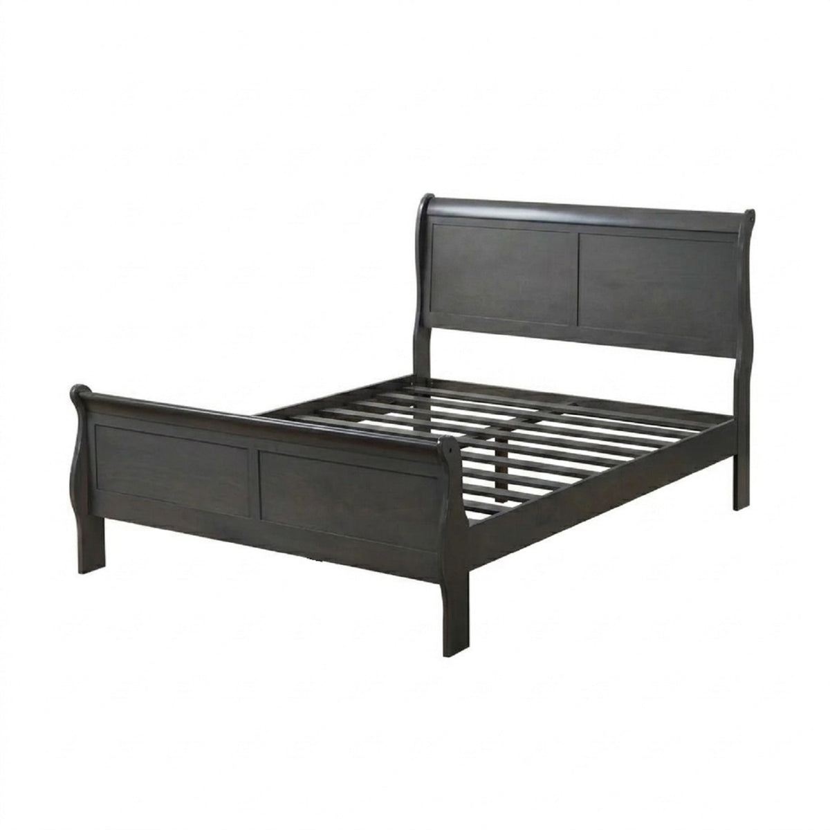 Gray Queen Sleigh Bed, Solid Wood Frame