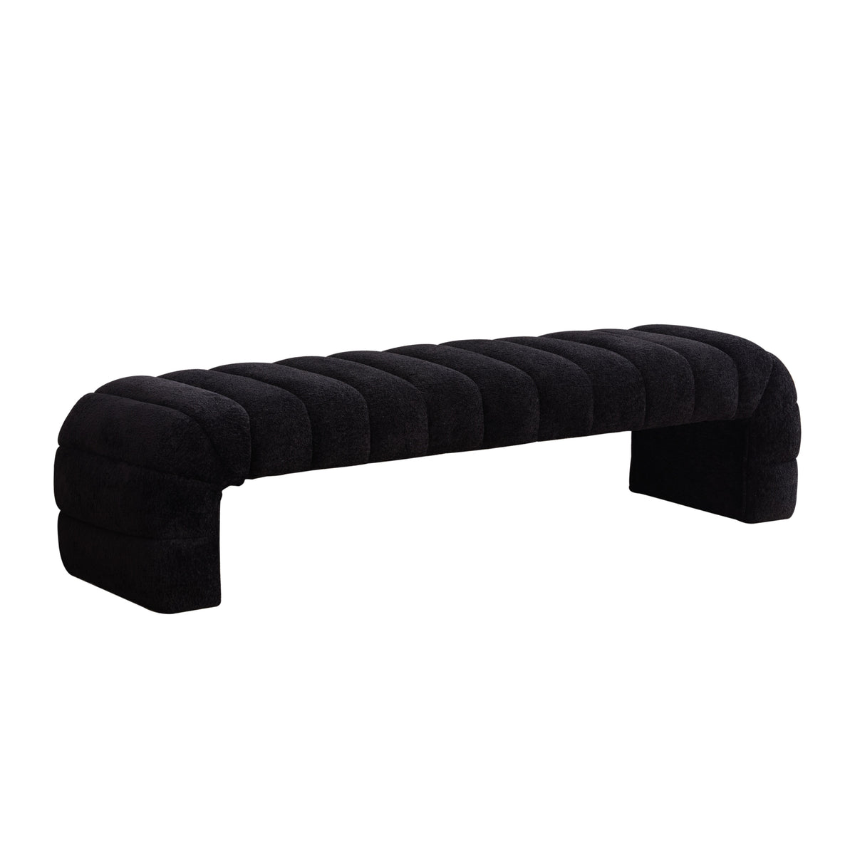Channel Tufted Chenille Bench, 70 in Black, Armless